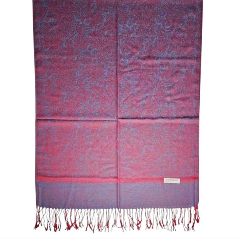 Pashmina Silk Pink Teal Paisley Jacquard Scarf Valentine's Day Gift Idea